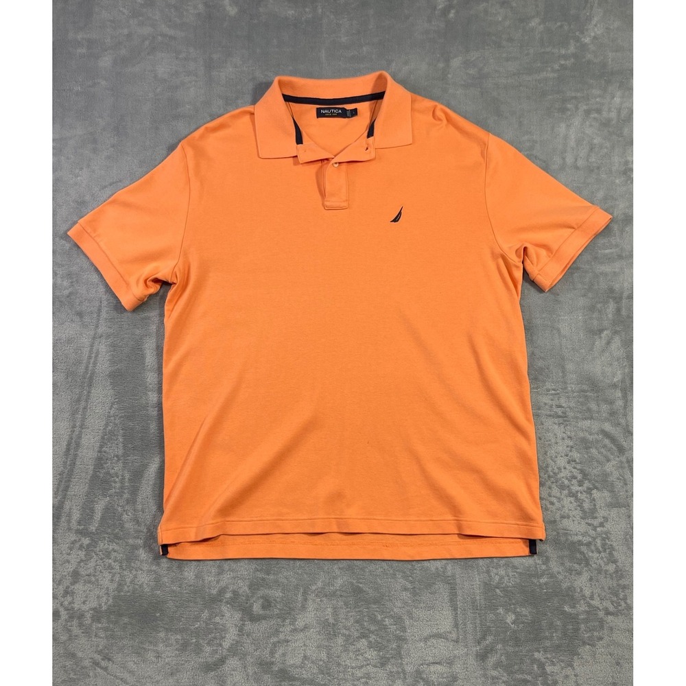 Nautica Mens Short Sleeve Cotton Polo Shirt Orange Large Logo J-Class Classic